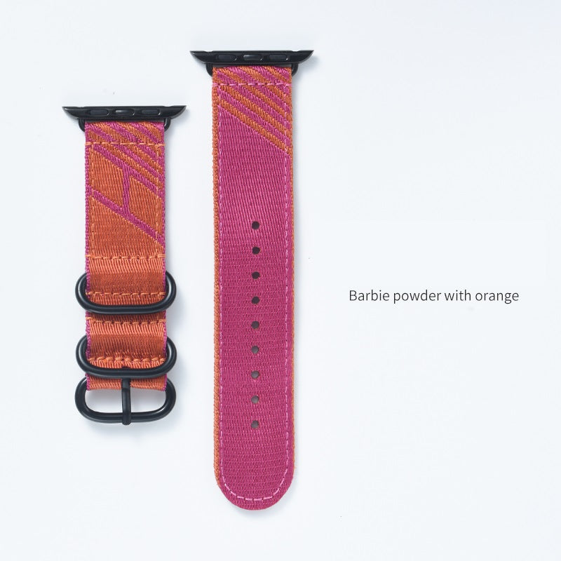 Nylon Band for Apple Watch With Unique Diagonal Stripe and Creative Buckle and Double Fixed Loop