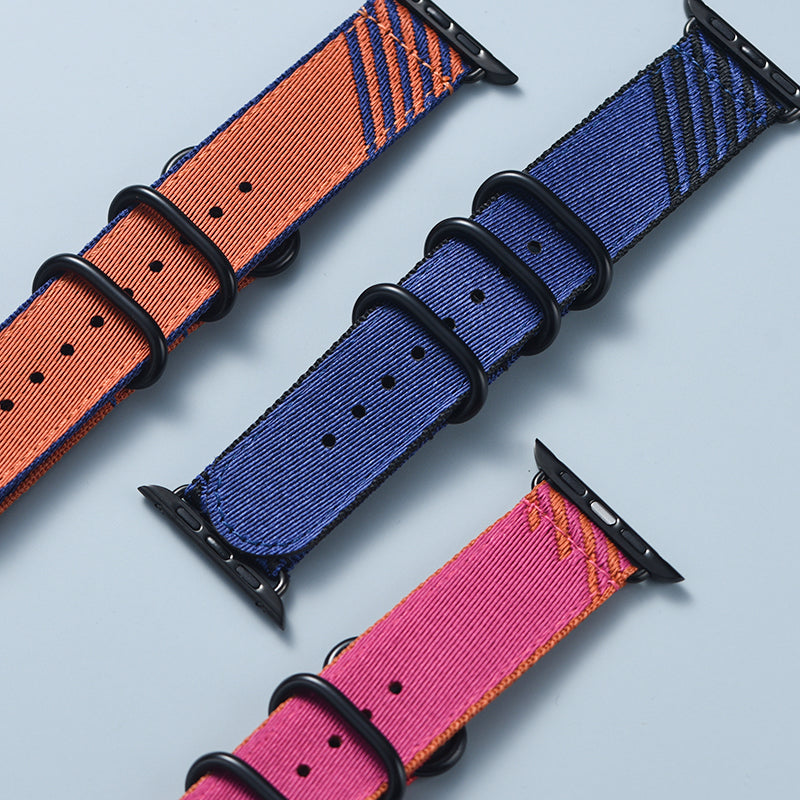 Nylon Band for Apple Watch With Unique Diagonal Stripe and Creative Buckle and Double Fixed Loop