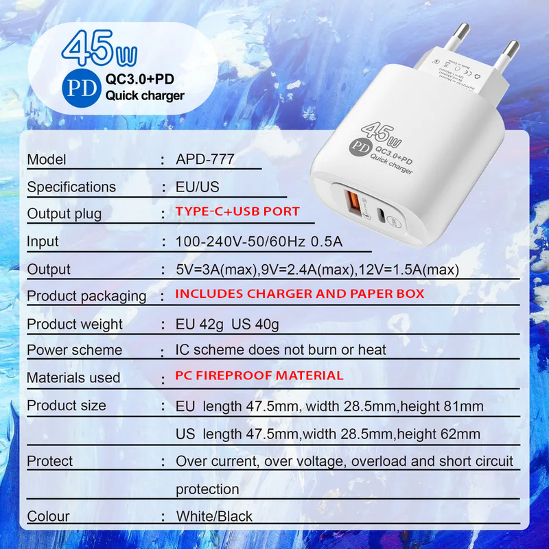2-Port 45W Super Fast USB-C Charger